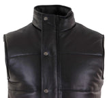 Chaleco de cuero auténtico para hombre, acolchado, con cremallera, estilo casual, color negro.
