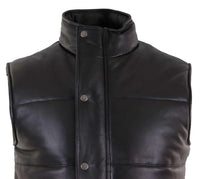 Chaleco de cuero auténtico para hombre, acolchado, con cremallera, estilo casual, color negro.