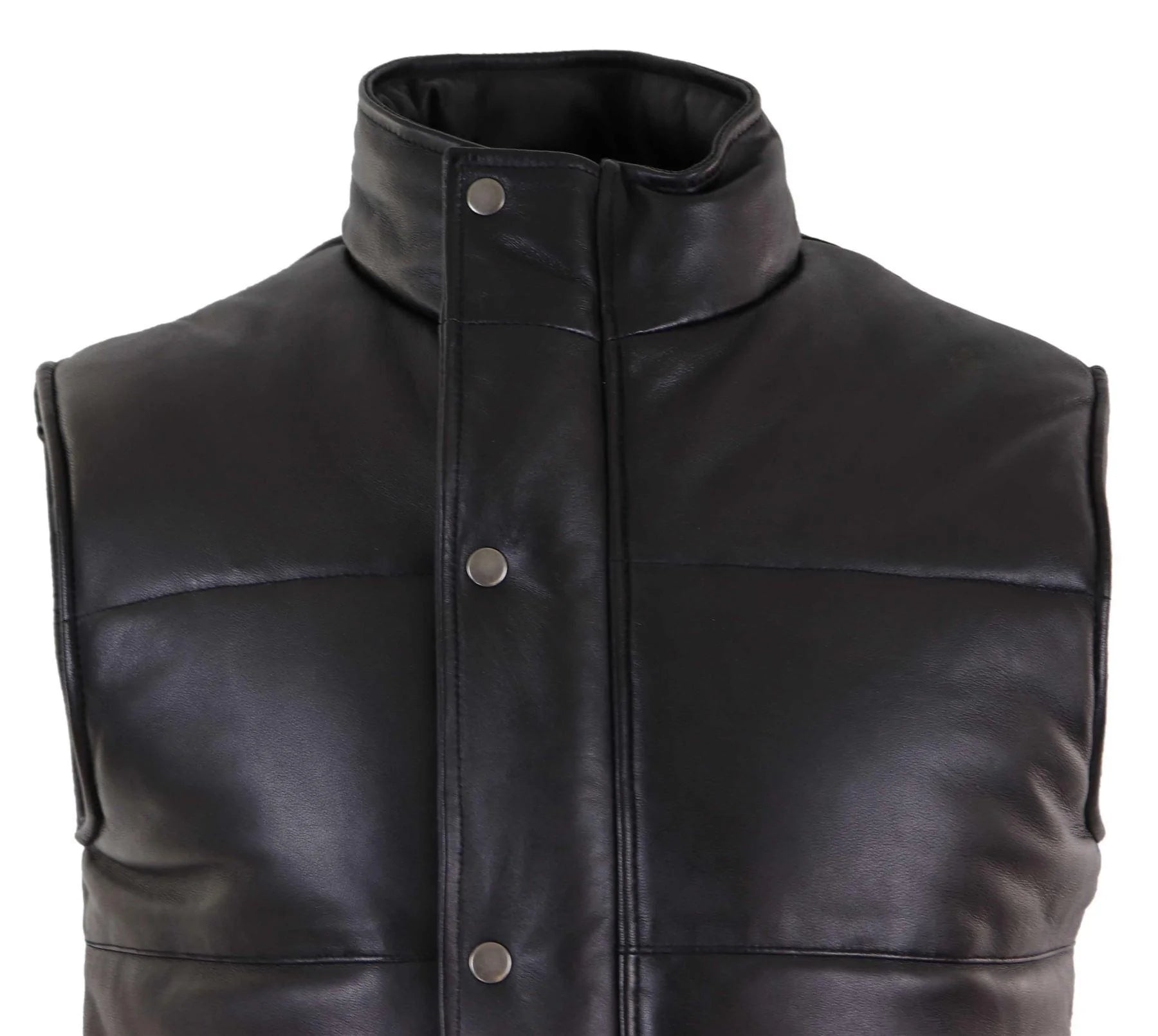 Chaleco de cuero auténtico para hombre, acolchado, con cremallera, estilo casual, color negro.
