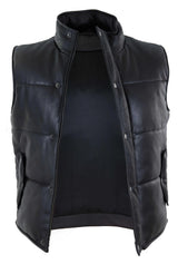 Chaleco de cuero auténtico para hombre, acolchado, con cremallera, estilo casual, color negro.