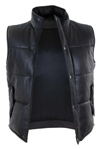 Chaleco de cuero auténtico para hombre, acolchado, con cremallera, estilo casual, color negro.