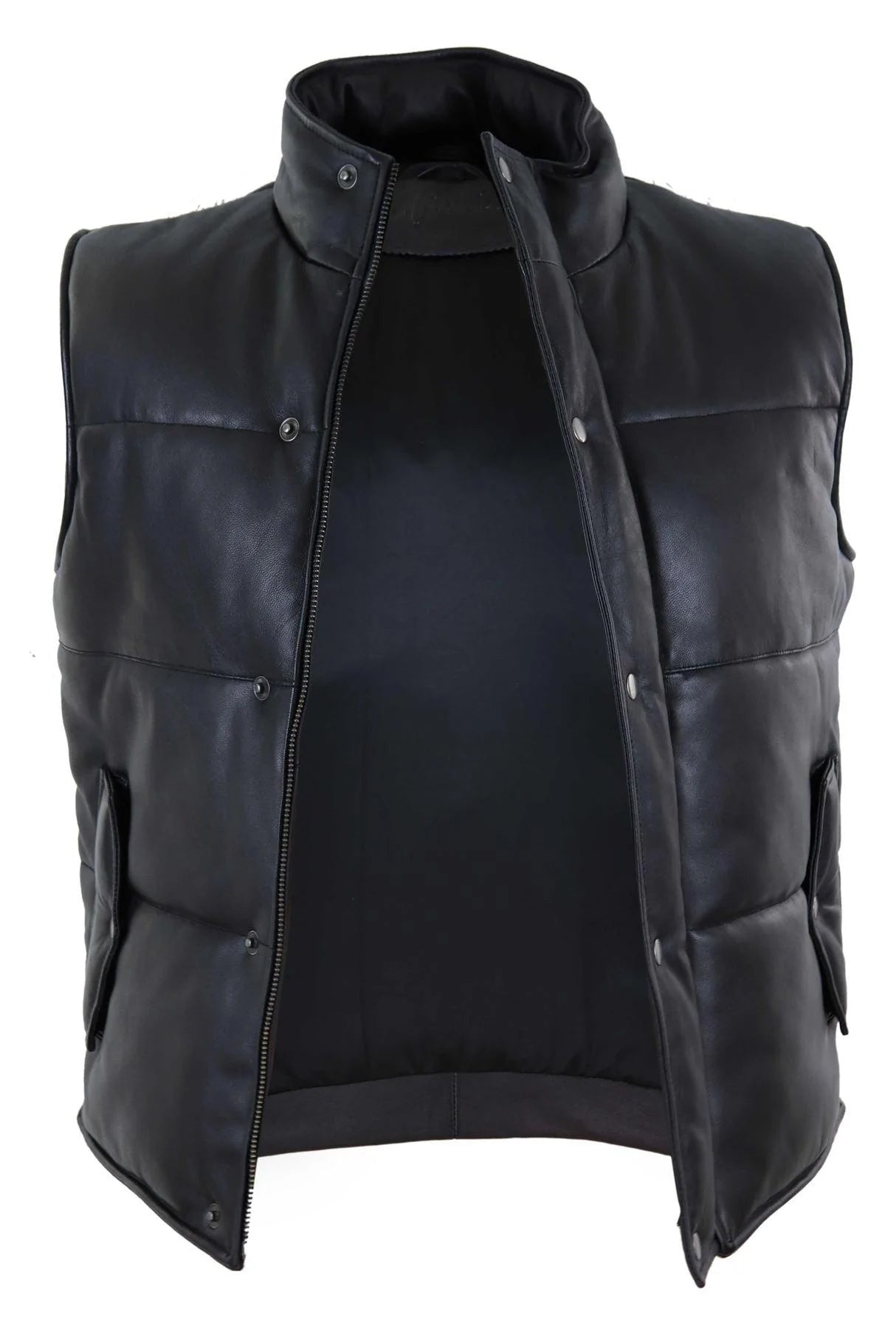Chaleco de cuero auténtico para hombre, acolchado, con cremallera, estilo casual, color negro.