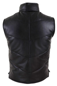 Chaleco de cuero auténtico para hombre, acolchado, con cremallera, estilo casual, color negro.