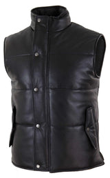 Chaleco de cuero auténtico para hombre, acolchado, con cremallera, estilo casual, color negro.
