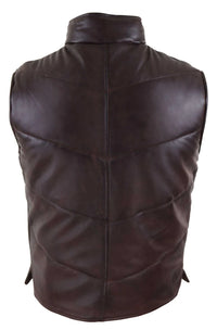 Chaleco de cuero auténtico para hombre, acolchado, con cremallera, estilo casual, color marrón.