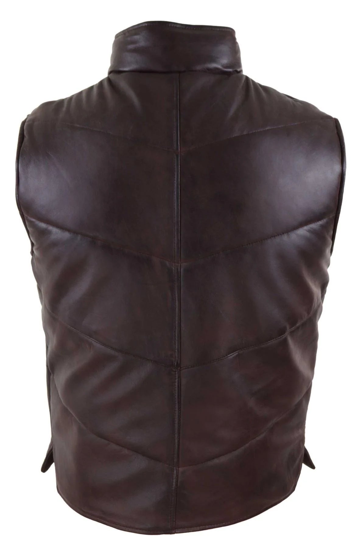 Chaleco de cuero auténtico para hombre, acolchado, con cremallera, estilo casual, color marrón.