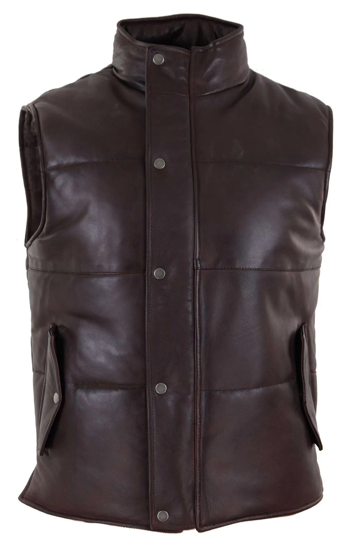 Chaleco de cuero auténtico para hombre, acolchado, con cremallera, estilo casual, color marrón.