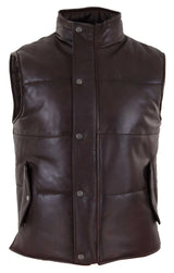 Chaleco de cuero auténtico para hombre, acolchado, con cremallera, estilo casual, color marrón.