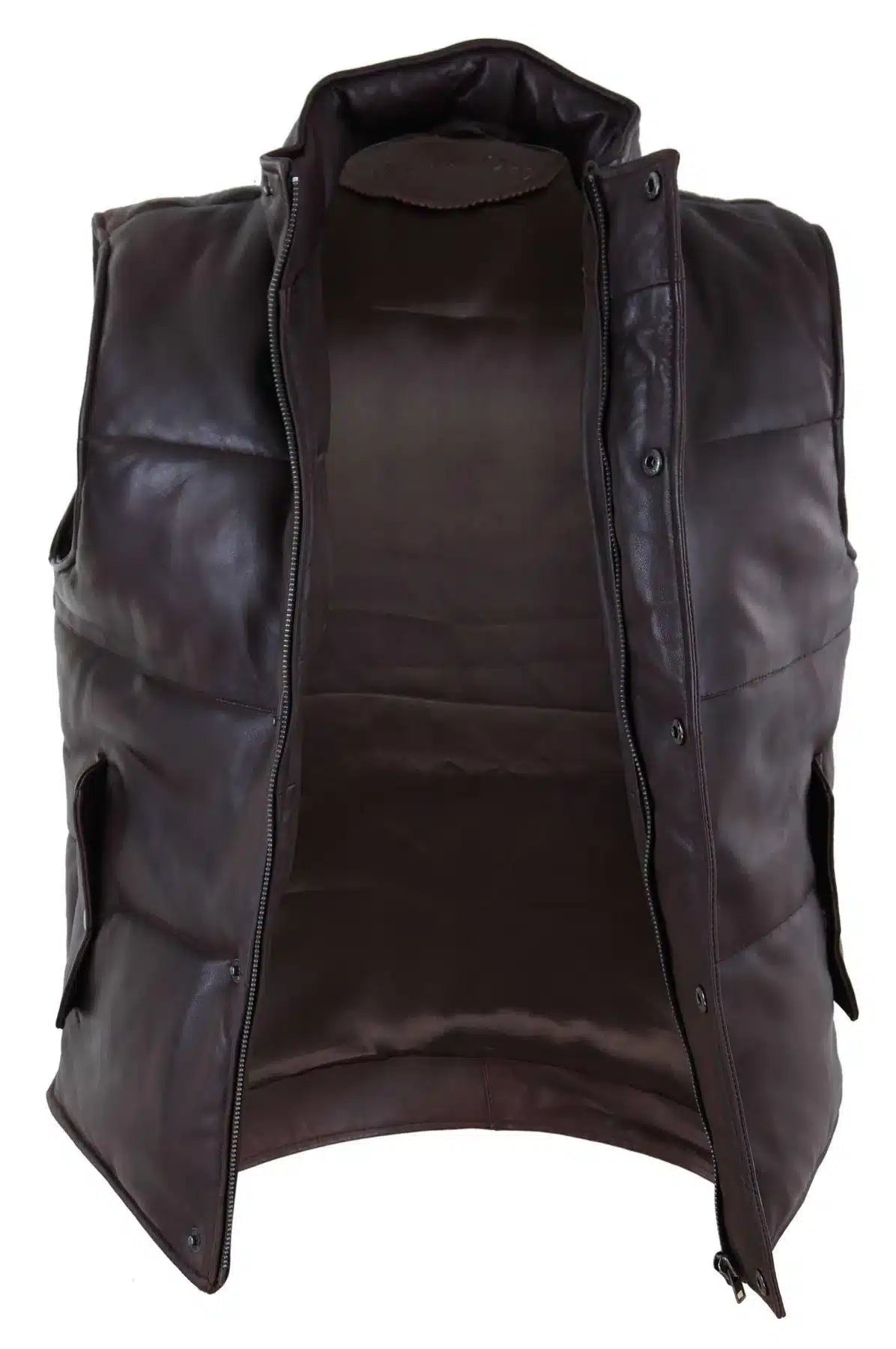 Chaleco de cuero auténtico para hombre, acolchado, con cremallera, estilo casual, color marrón.