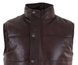 Chaleco de cuero auténtico para hombre, acolchado, con cremallera, estilo casual, color marrón.
