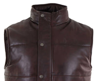Chaleco de cuero auténtico para hombre, acolchado, con cremallera, estilo casual, color marrón.