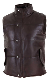 Chaleco de cuero auténtico para hombre, acolchado, con cremallera, estilo casual, color marrón.