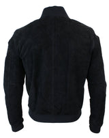 Chaqueta bomber universitaria de cuero de gamuza auténtica para hombre, estilo retro vintage clásico - Negro