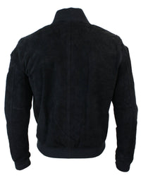 Chaqueta bomber universitaria de cuero de gamuza auténtica para hombre, estilo retro vintage clásico - Negro