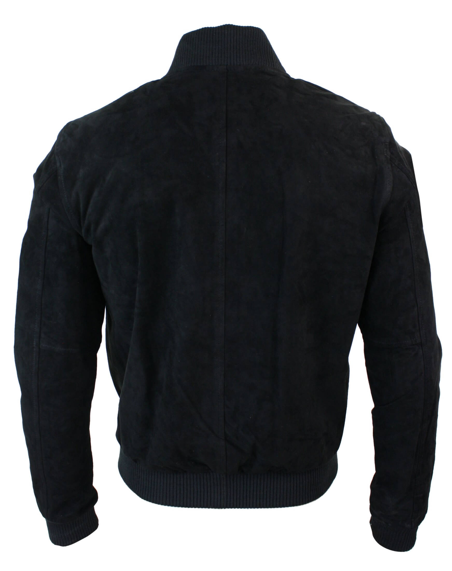Chaqueta bomber universitaria de cuero de gamuza auténtica para hombre, estilo retro vintage clásico - Negro