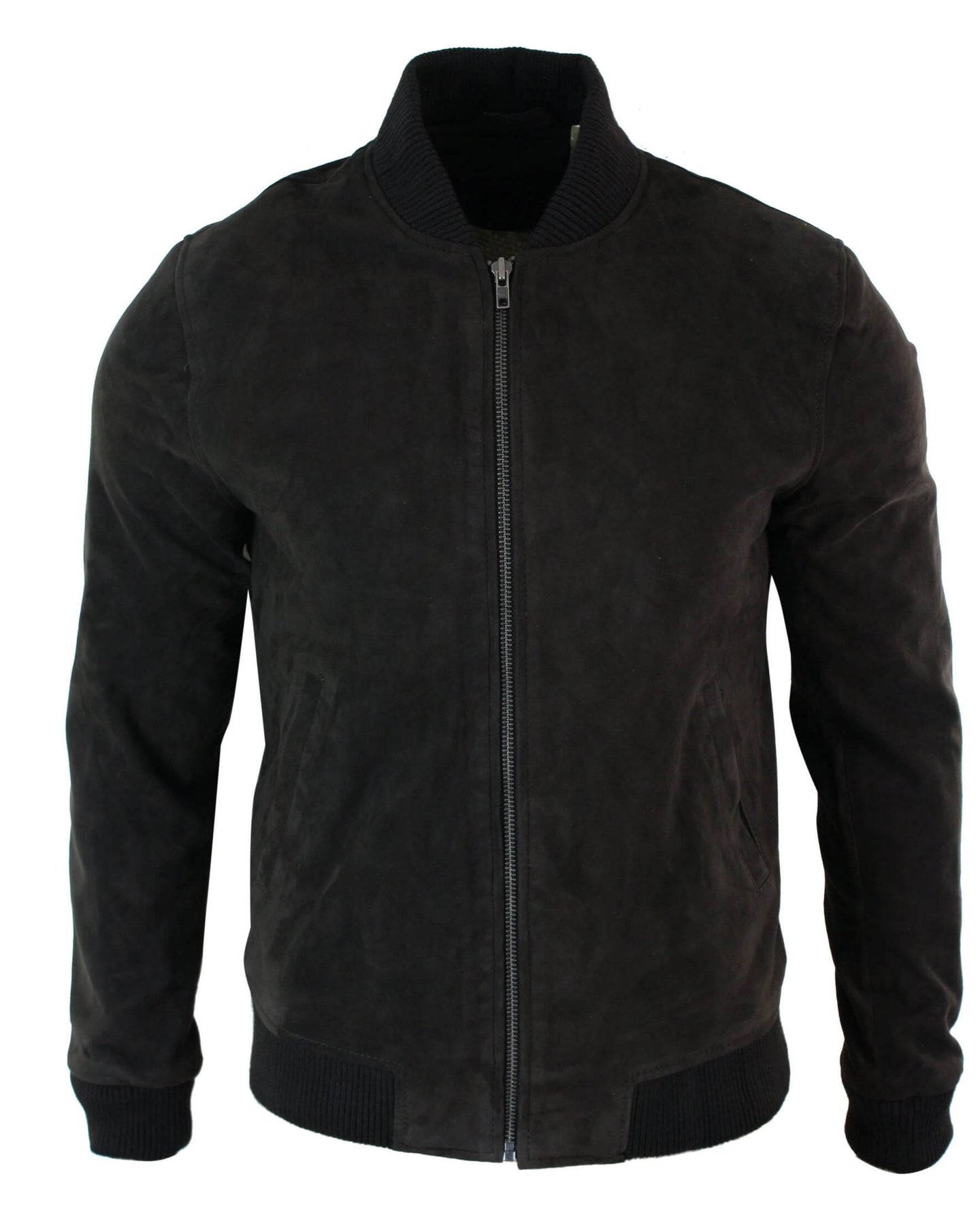 Chaqueta bomber universitaria de cuero de gamuza auténtica para hombre, estilo retro vintage clásico - Marrón