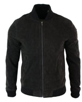 Chaqueta bomber universitaria de cuero de gamuza auténtica para hombre, estilo retro vintage clásico - Marrón