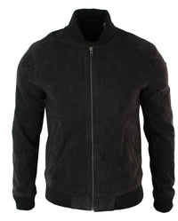 Chaqueta bomber universitaria de cuero de gamuza auténtica para hombre, estilo retro vintage clásico - Marrón
