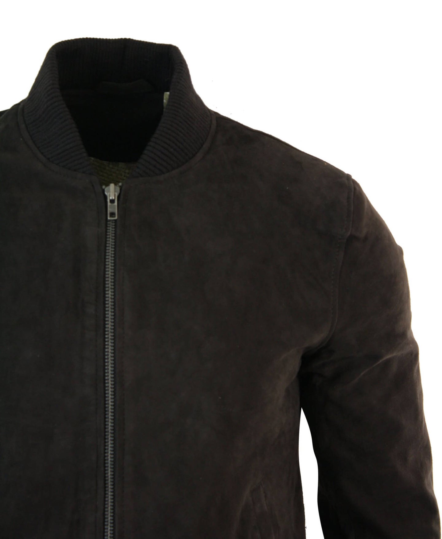 Chaqueta bomber universitaria de cuero de gamuza auténtica para hombre, estilo retro vintage clásico - Marrón