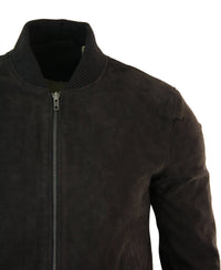 Chaqueta bomber universitaria de cuero de gamuza auténtica para hombre, estilo retro vintage clásico - Marrón