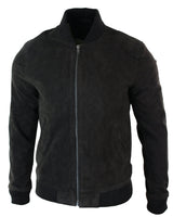 Chaqueta bomber universitaria de cuero de gamuza auténtica para hombre, estilo retro vintage clásico - Marrón