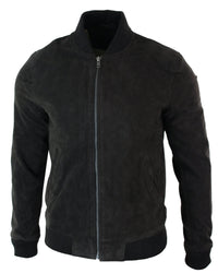Chaqueta bomber universitaria de cuero de gamuza auténtica para hombre, estilo retro vintage clásico - Marrón