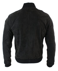 Chaqueta bomber universitaria de cuero de gamuza auténtica para hombre, estilo retro vintage clásico - Marrón