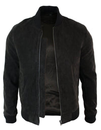 Chaqueta bomber universitaria de cuero de gamuza auténtica para hombre, estilo retro vintage clásico - Marrón