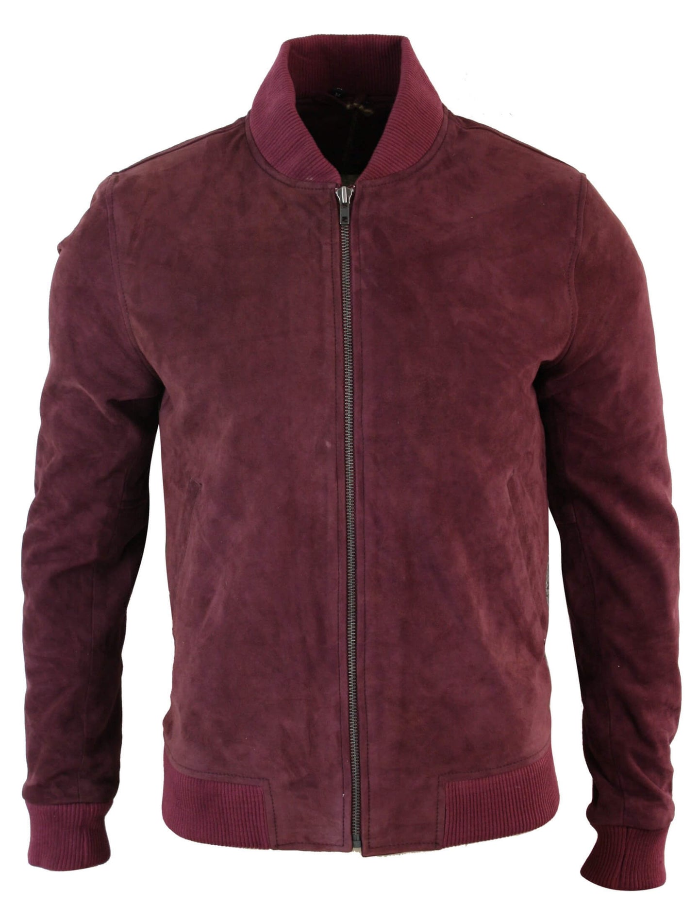 Chaqueta bomber universitaria de cuero de gamuza auténtica para hombre, estilo retro vintage clásico - Borgoña