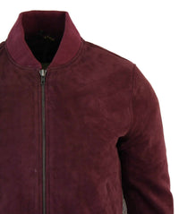 Chaqueta bomber universitaria de cuero de gamuza auténtica para hombre, estilo retro vintage clásico - Borgoña