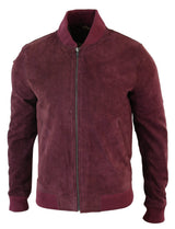 Chaqueta bomber universitaria de cuero de gamuza auténtica para hombre, estilo retro vintage clásico - Borgoña