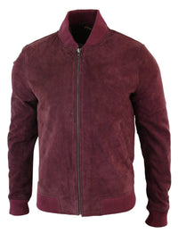 Chaqueta bomber universitaria de cuero de gamuza auténtica para hombre, estilo retro vintage clásico - Borgoña