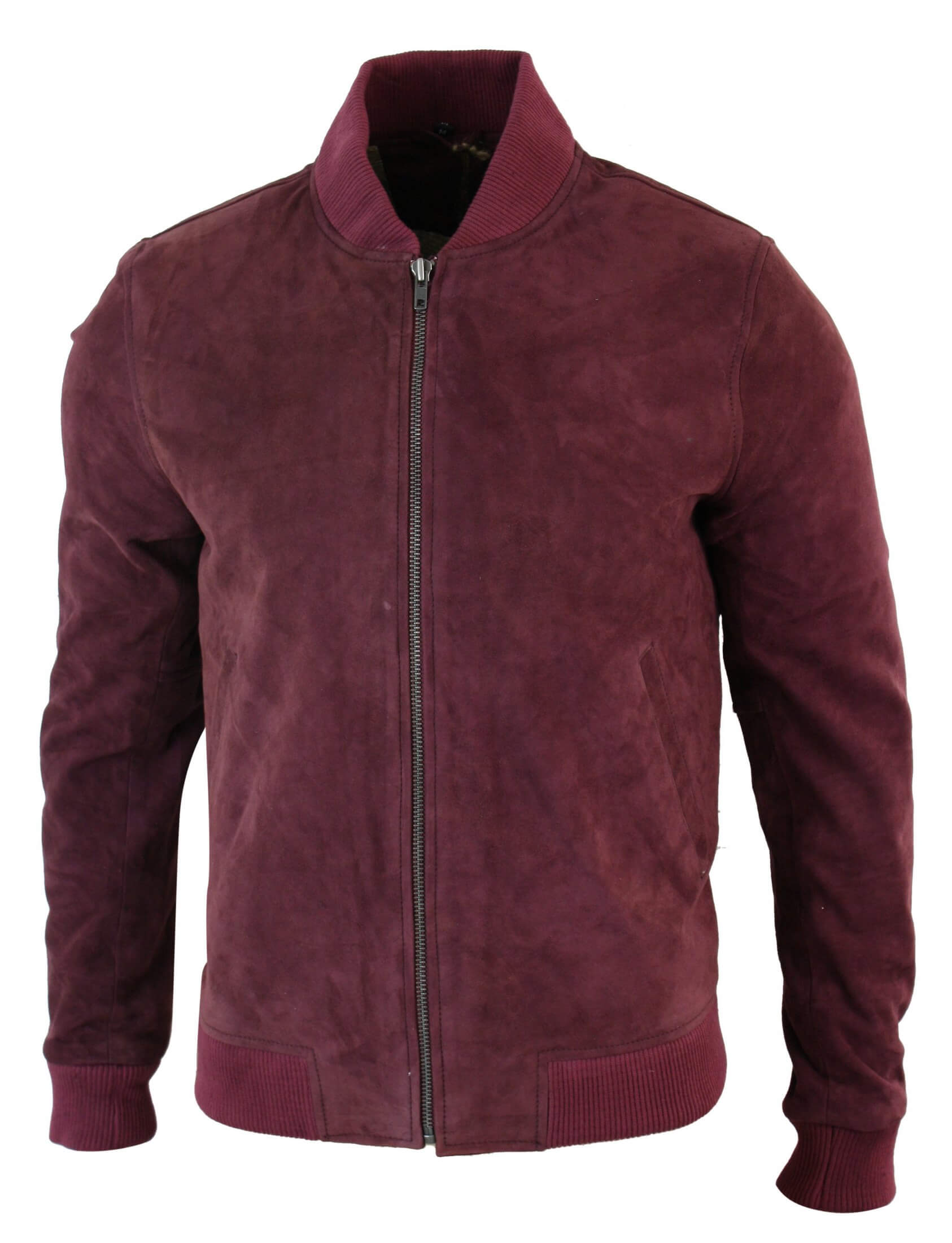Chaqueta bomber universitaria de cuero de gamuza auténtica para hombre, estilo retro vintage clásico - Borgoña