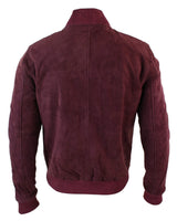 Chaqueta bomber universitaria de cuero de gamuza auténtica para hombre, estilo retro vintage clásico - Borgoña