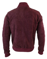 Chaqueta bomber universitaria de cuero de gamuza auténtica para hombre, estilo retro vintage clásico - Borgoña