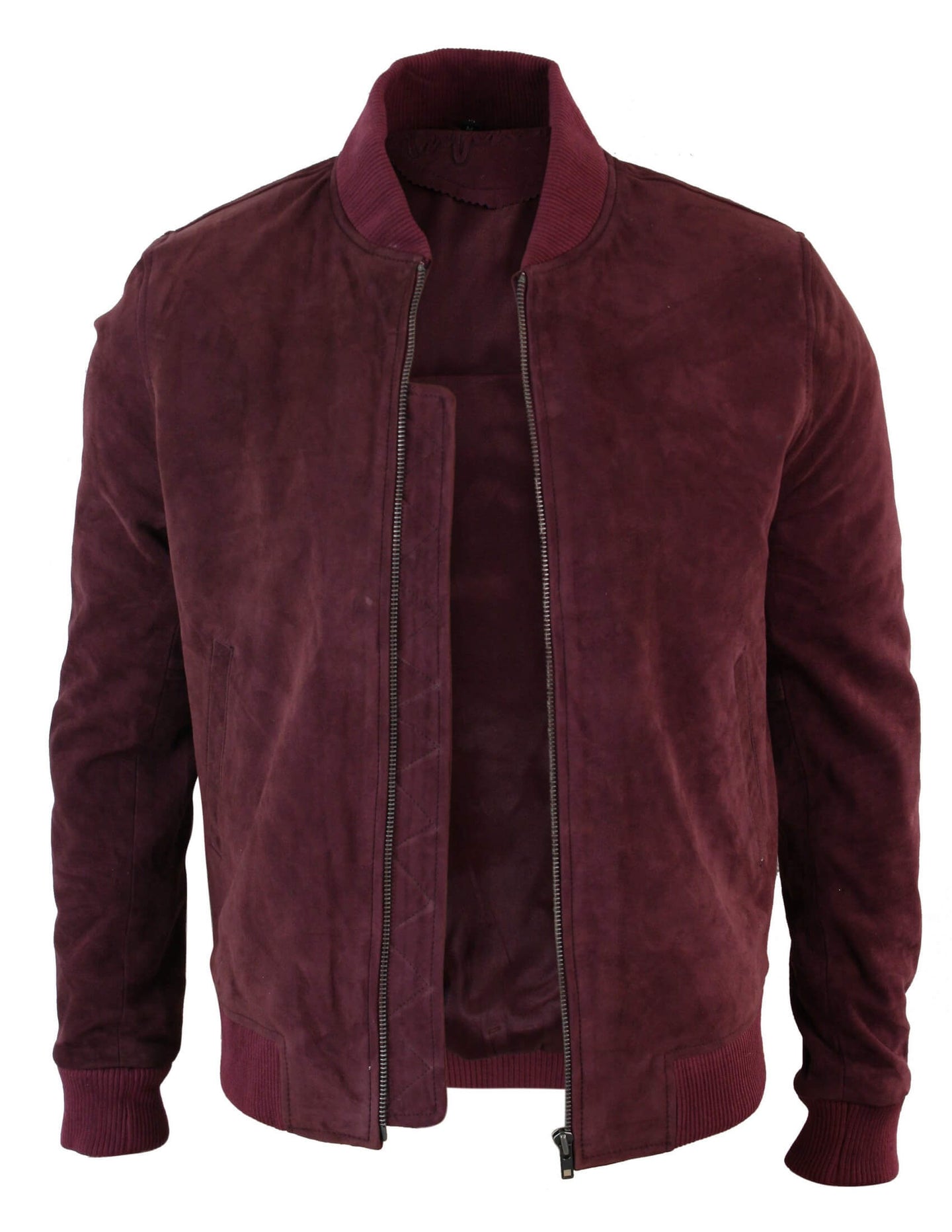 Chaqueta bomber universitaria de cuero de gamuza auténtica para hombre, estilo retro vintage clásico - Borgoña