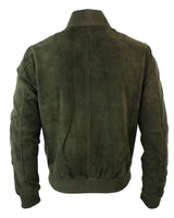Chaqueta bomber universitaria de cuero de gamuza auténtica para hombre, estilo retro vintage clásico - Oliva
