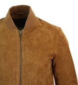 Chaqueta bomber universitaria de cuero de gamuza auténtica para hombre, estilo retro vintage clásico - Marrón claro
