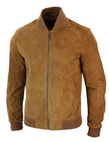 Chaqueta bomber universitaria de cuero de gamuza auténtica para hombre, estilo retro vintage clásico - Marrón claro