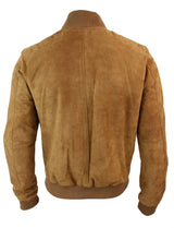 Chaqueta bomber universitaria de cuero de gamuza auténtica para hombre, estilo retro vintage clásico - Marrón claro