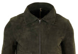 Chaqueta bomber universitaria de ante auténtico para hombre con cuello desmontable - Verde oliva