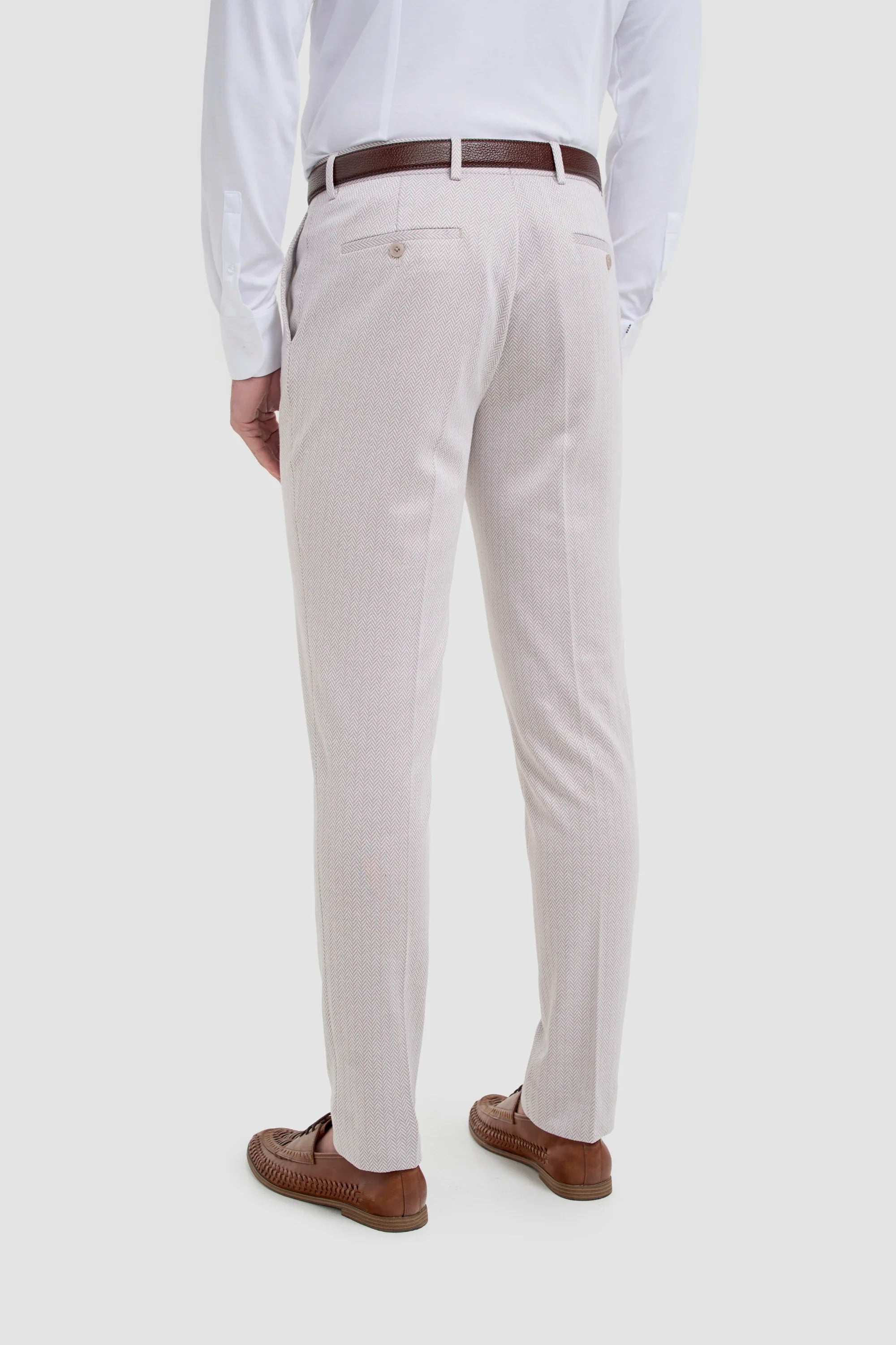 Vasco - Pantalones de hombre color beige con estampado de espiga