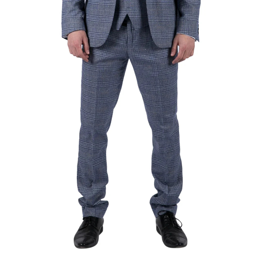 Victor - Pantalones de boda de tweed a cuadros azules para hombre