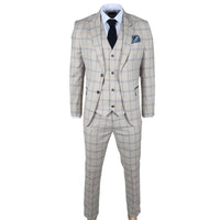 Traje de tres piezas a cuadros color beige para hombre de Warwick