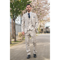 Traje de tres piezas a cuadros color beige para hombre de Warwick