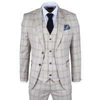 Traje de tres piezas a cuadros color beige para hombre de Warwick