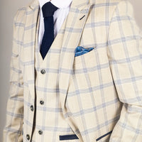 Traje de tres piezas a cuadros color beige para hombre de Warwick