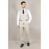 Traje de tres piezas a cuadros color beige para hombre de Warwick