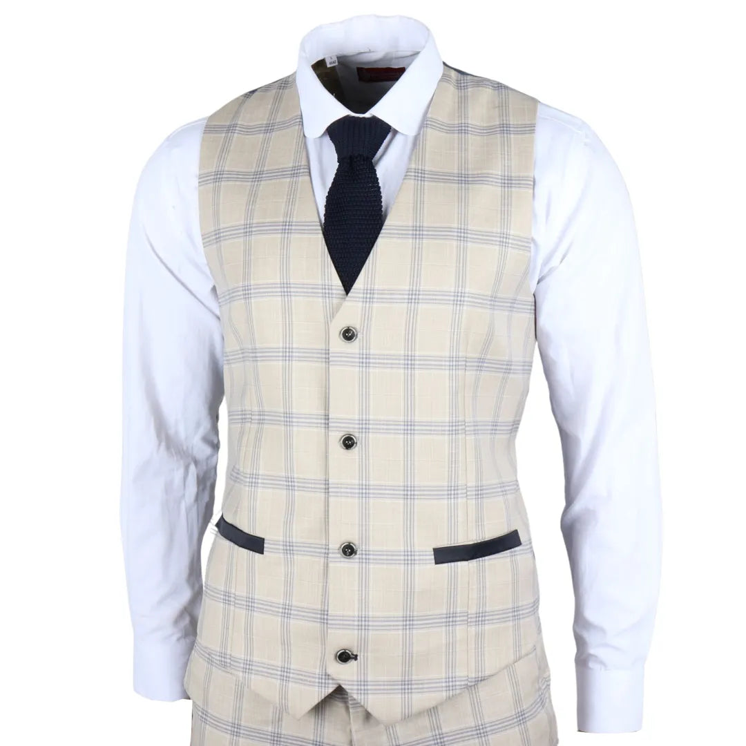 Warwick - Chaleco beige a cuadros para hombre