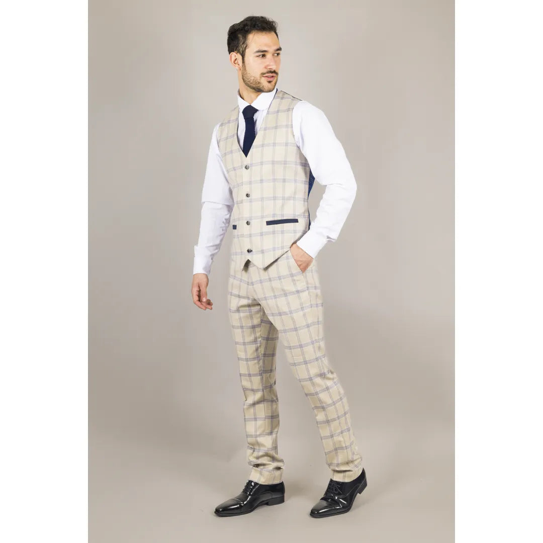 Warwick - Chaleco beige a cuadros para hombre